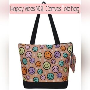 NWT HAPPY VIBES 😁NGIL Canvas Tote Bag, 5🌟 rating for beach, pool, everyday